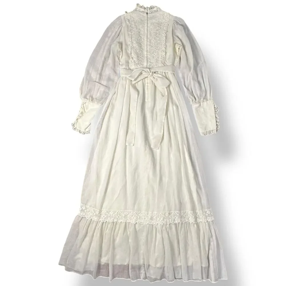 Candi Jones‎ California Vintage 70s Cream Lace Trim Prairie Wedding Dress Size S - Picture 6 of 14